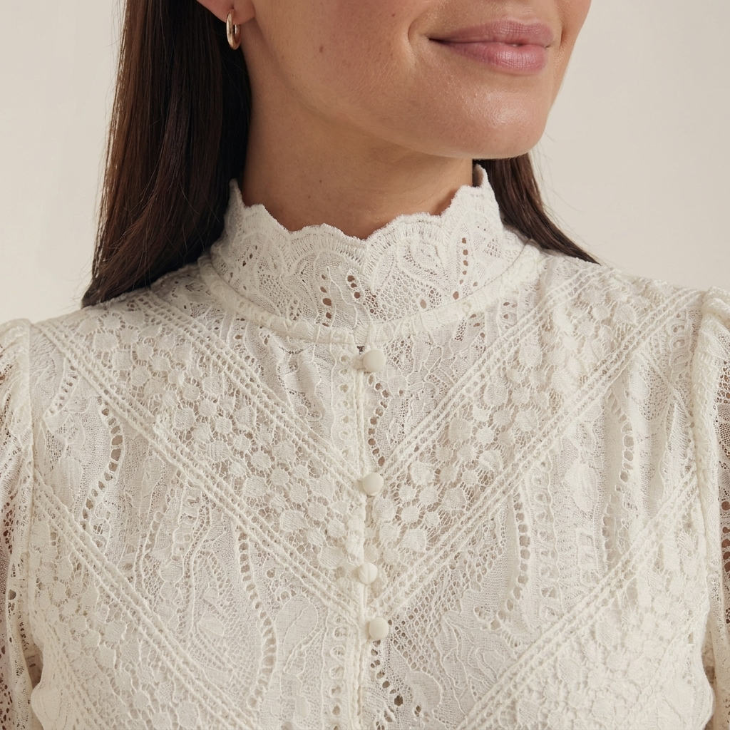 Close-up of Lace Ruffled Puff Sleeve Blouse detail