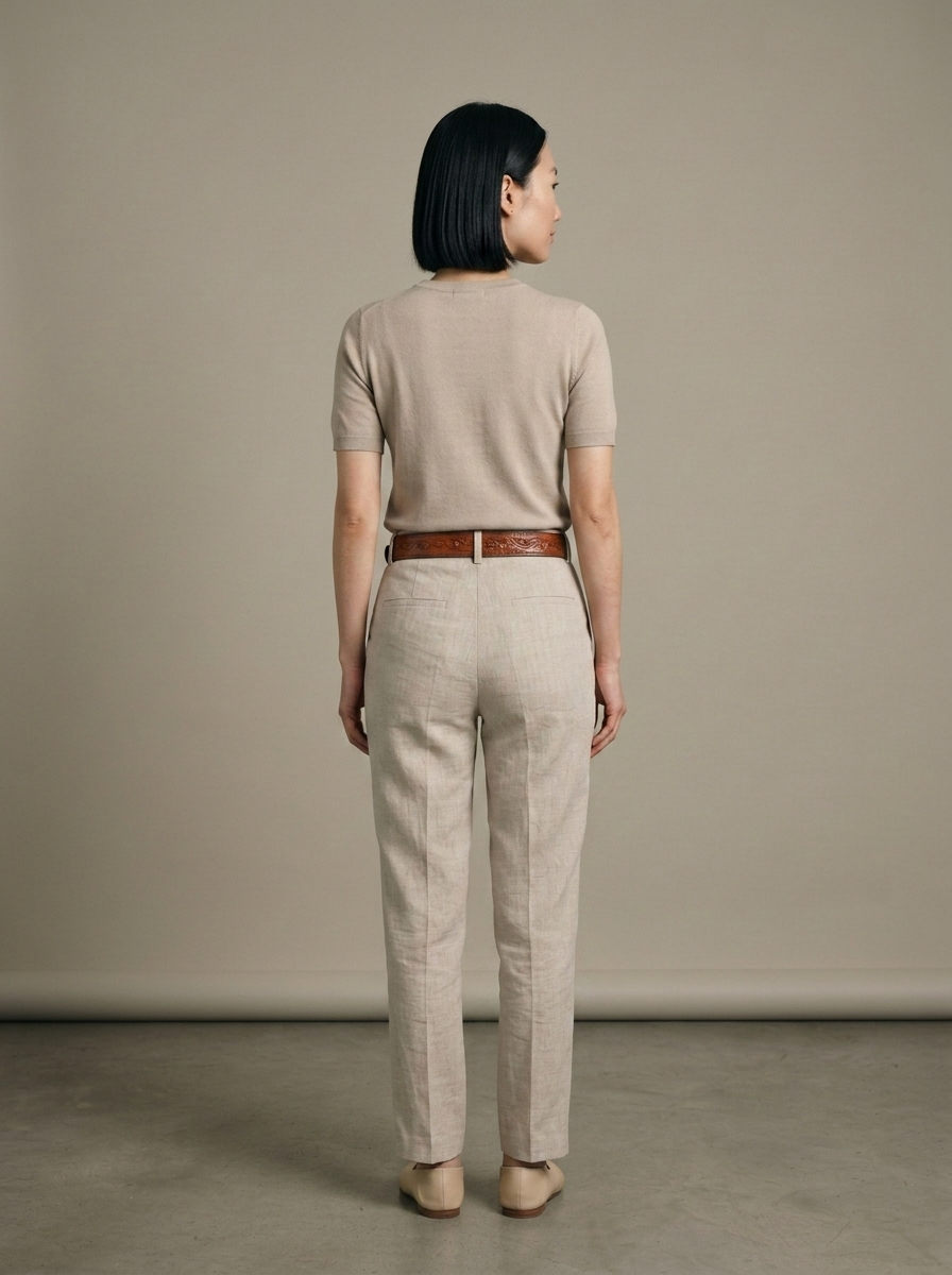 Embossed-Leather Western Belt with Silver Buckle worn by a model, back view