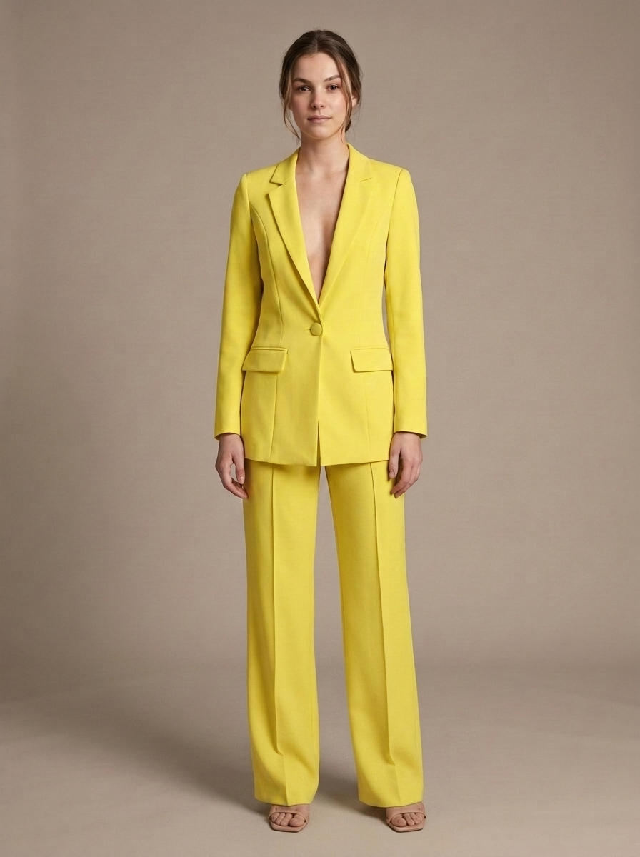 Lemon Yellow Tailored Two-Piece Suit worn by a model, front view