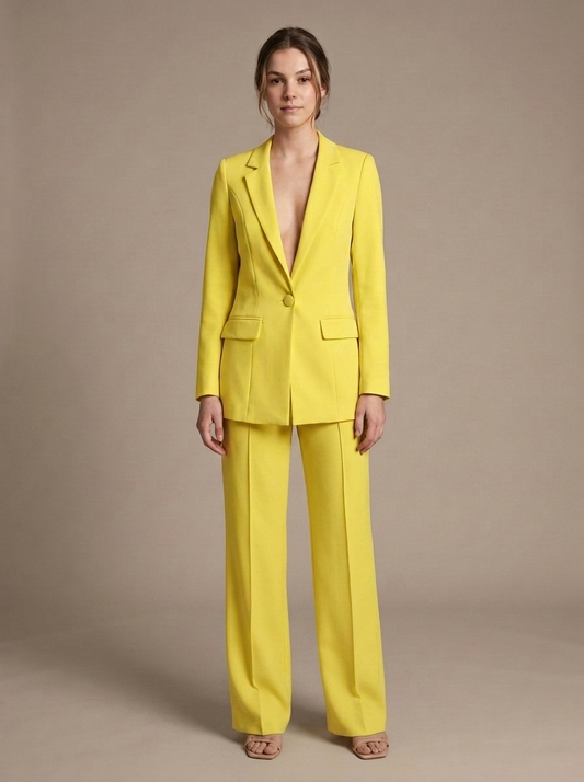 Lemon Yellow Tailored Two-Piece Suit worn by a model, front view