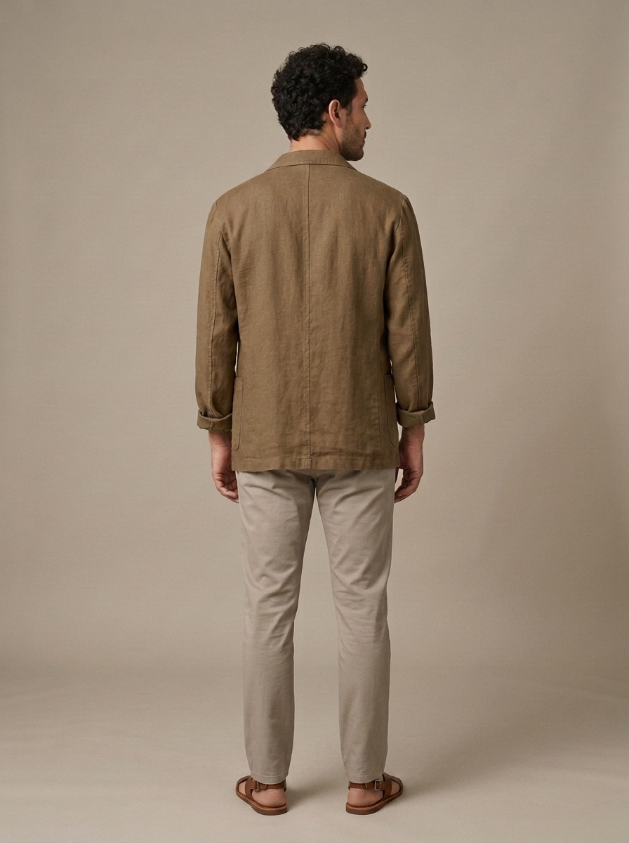Linen Blazer, Relaxed Fit Notch Lapel worn by a model, back view