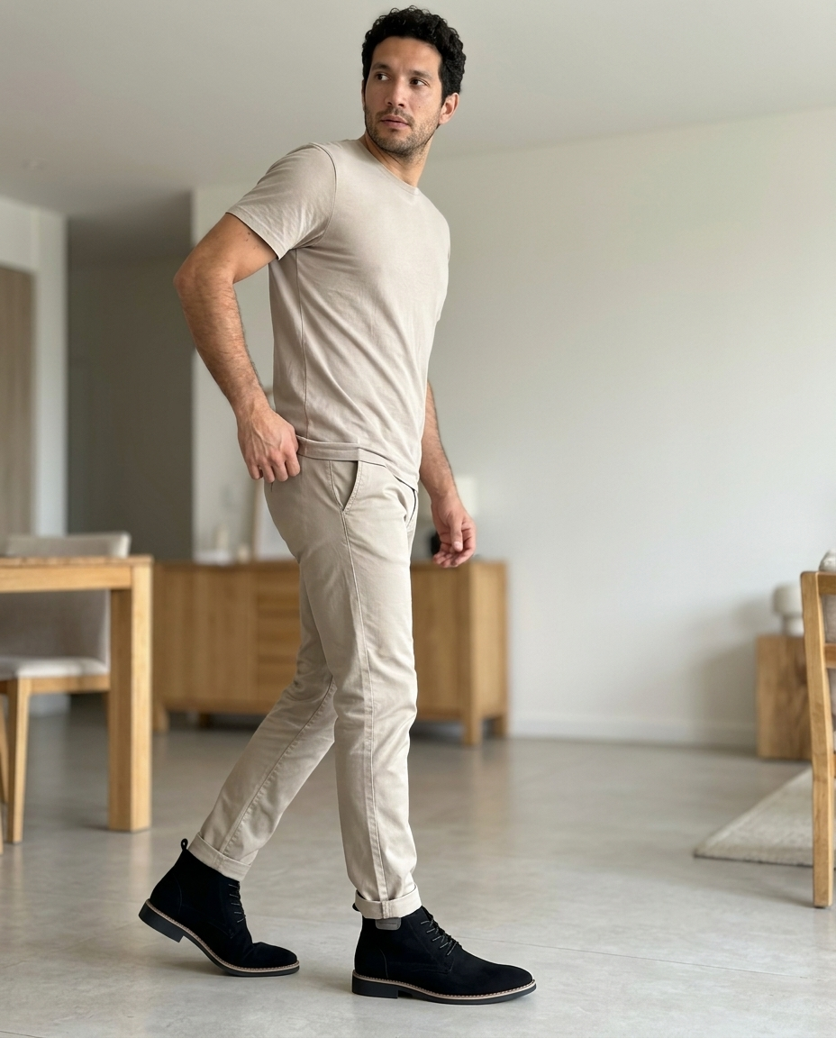 Men's Black Suede-Look Ankle Boots styled in an everyday setting