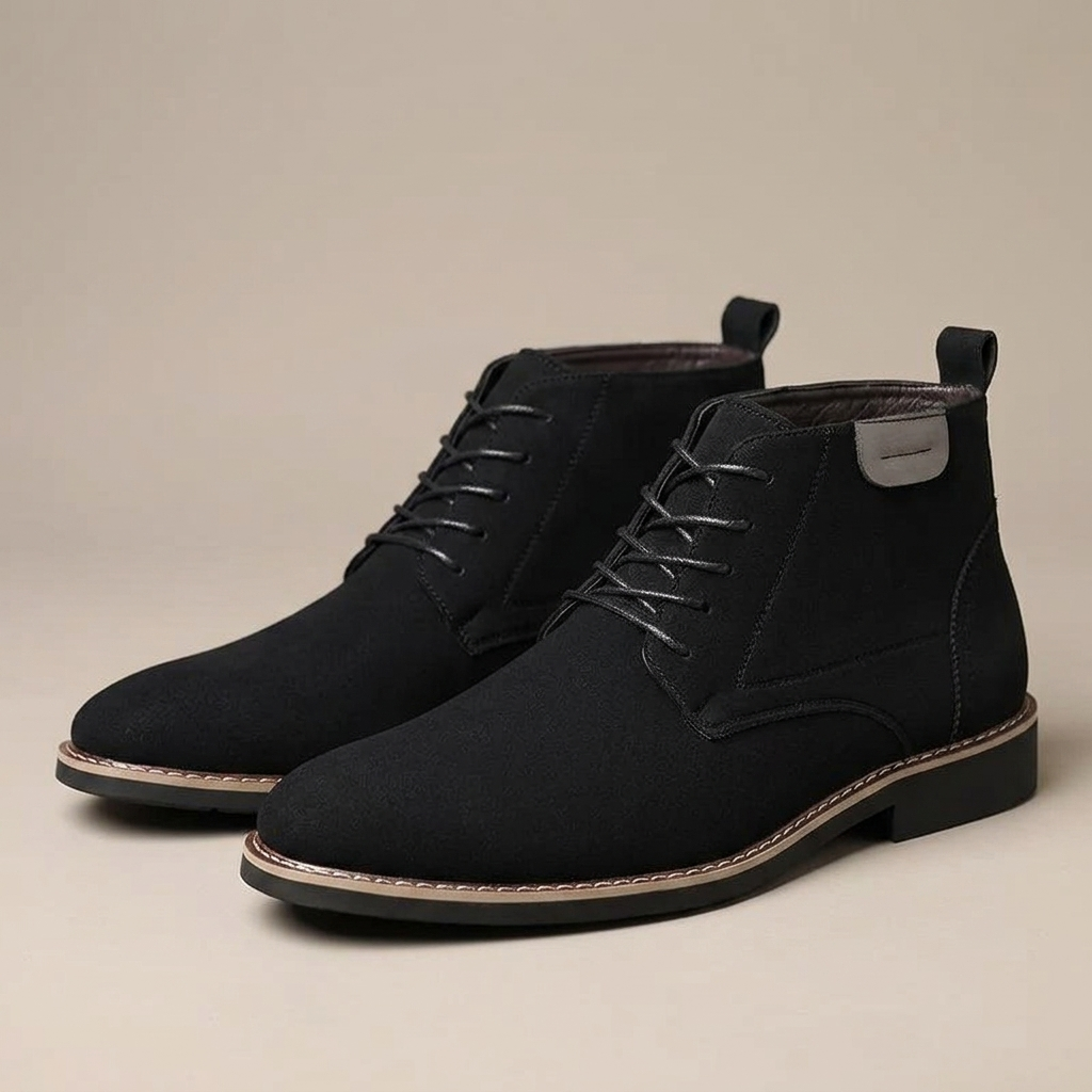 Close-up of Men's Black Suede-Look Ankle Boots