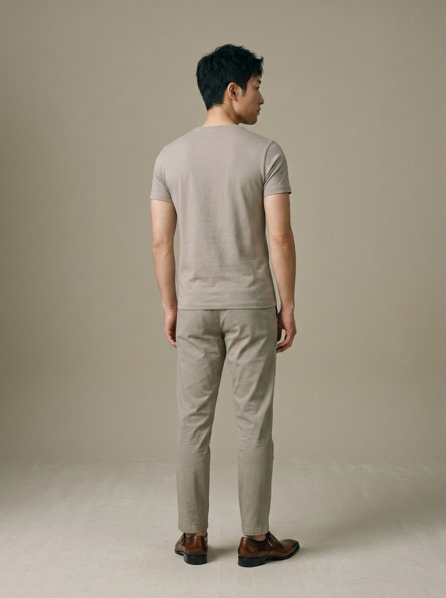 Men's Brown Burnished Leather Monk Strap Shoes worn by a model, back view