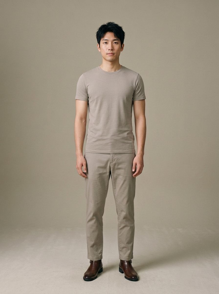 Men's Brown Polished Ankle Boots with Zipper worn by a model, front view