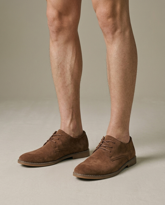Men's Brown Suede Lace-Up Shoes on the foot