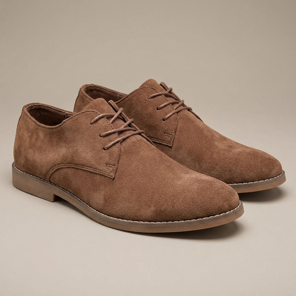 Close-up of Men's Brown Suede Lace-Up Shoes