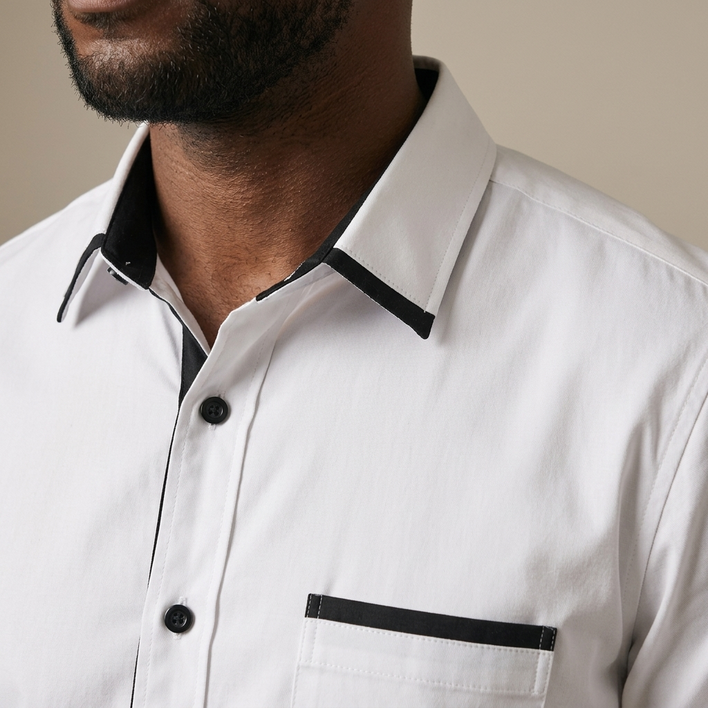 Close-up of Men's Contrast Trim Button-Down Shirt detail