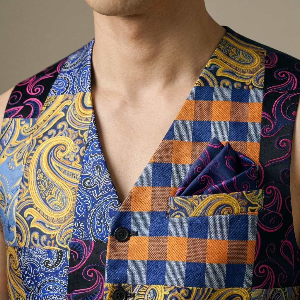 Close-up of Men's Patterned Pocket Squares, Silk Blend detail