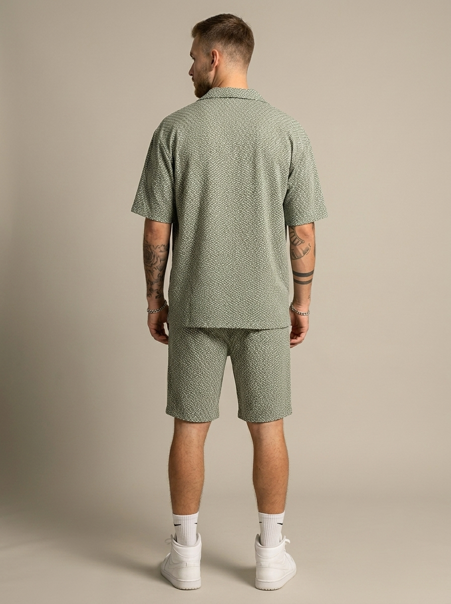 Men's Relaxed Fit Textured Short Set worn by a model, back view