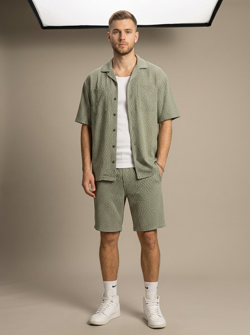 Men's Relaxed Fit Textured Short Set worn by a model, front view