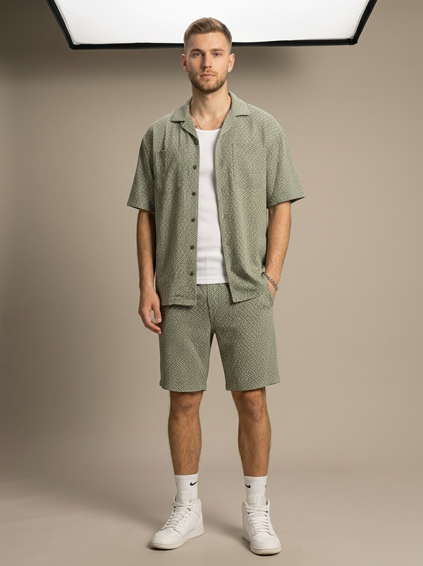 Men's Relaxed Fit Textured Short Set
