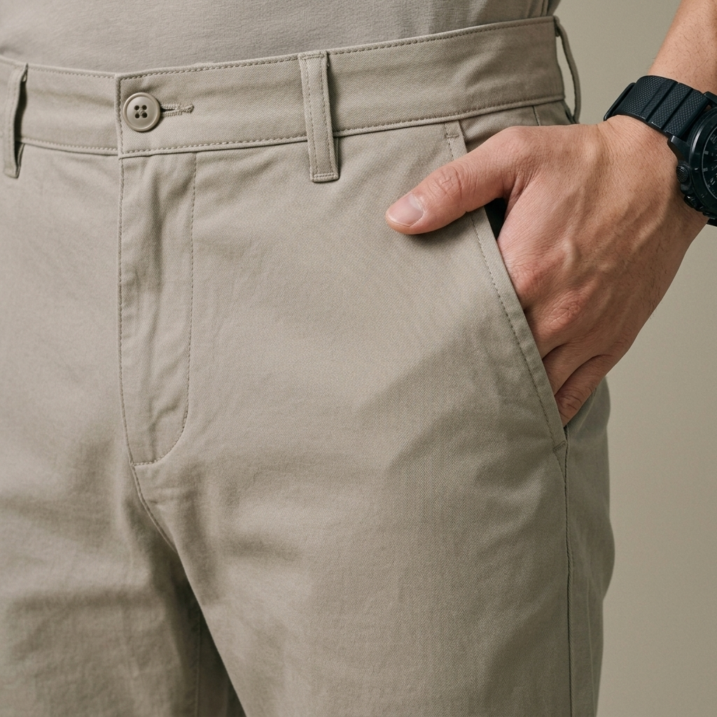 Close-up of Men's Slim Fit Khaki Chino Pants detail
