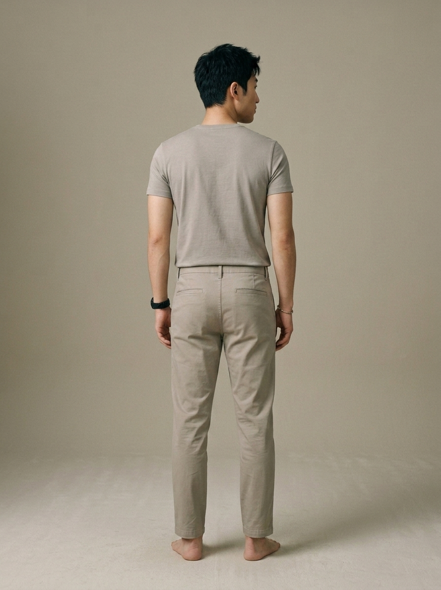 Men's Slim Fit Khaki Chino Pants worn by a model, back view