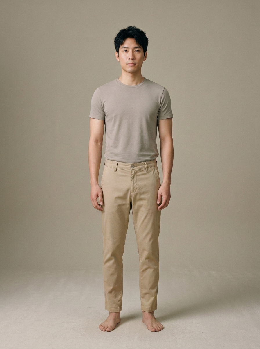 Men's Slim Fit Khaki Chino Pants worn by a model, front view