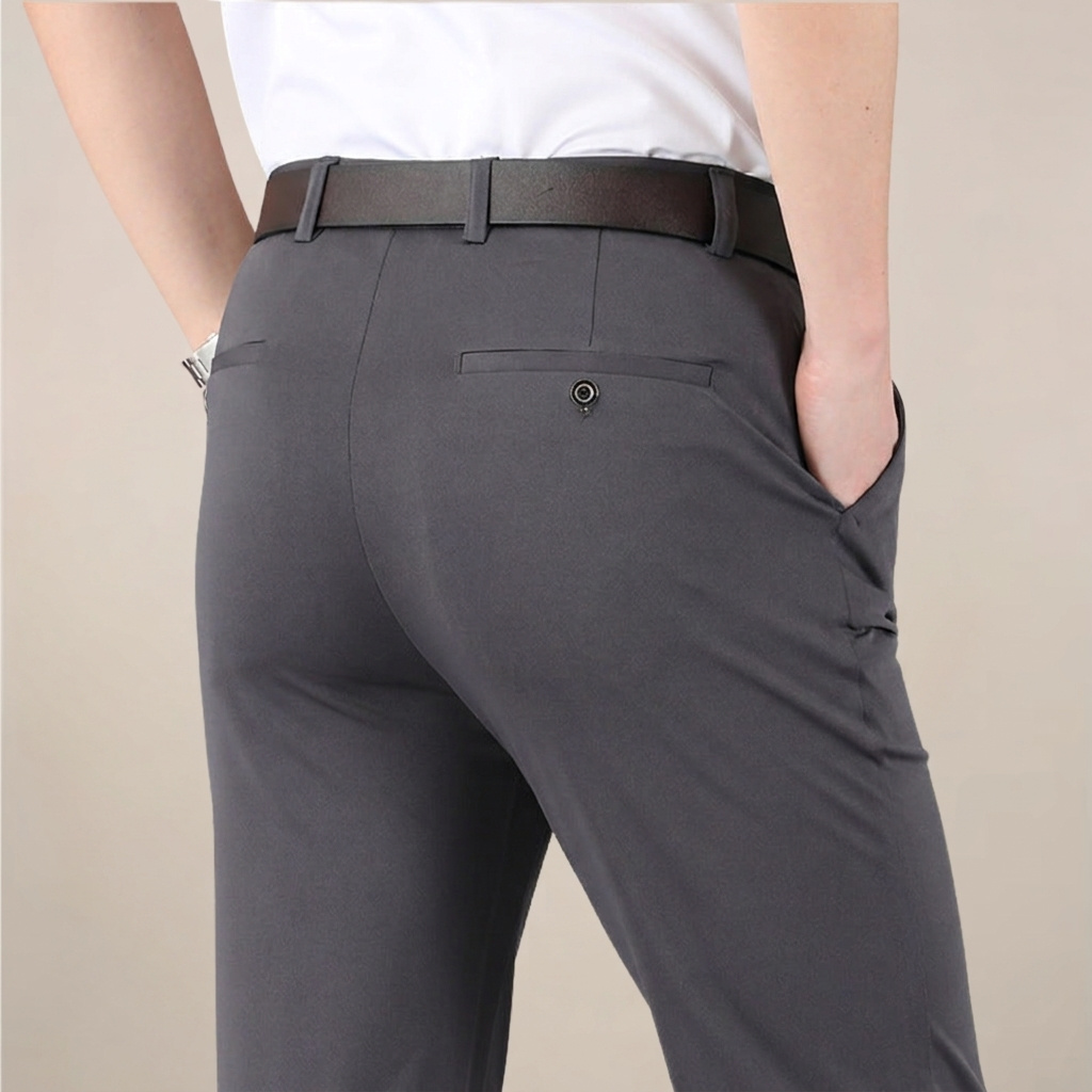 Close-up of Men's Slim Fit Tailored Trousers detail