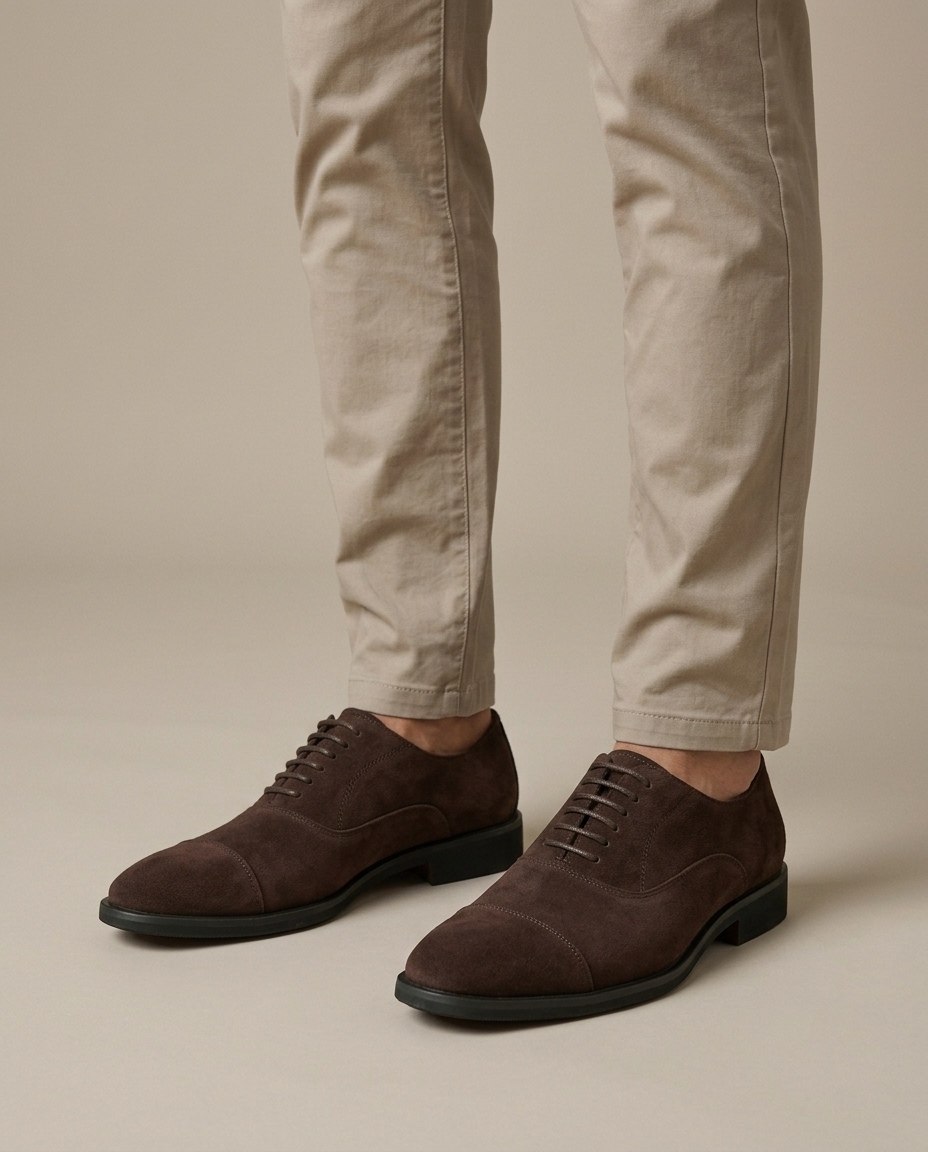 Men's Suede Cap Toe Oxford Shoes on the foot