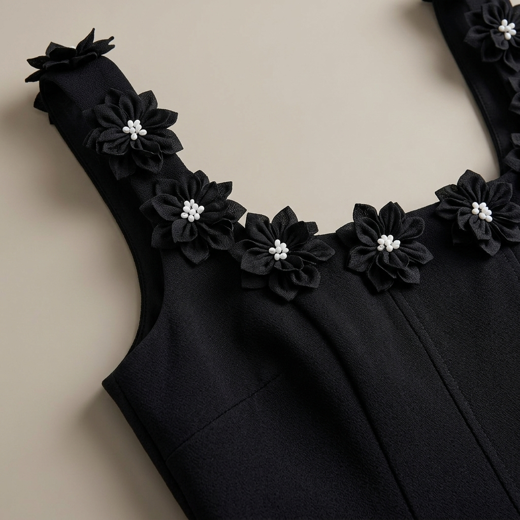 Close-up of Mini A-Line Dress, Floral Square Neck, Pockets fabric and detailing
