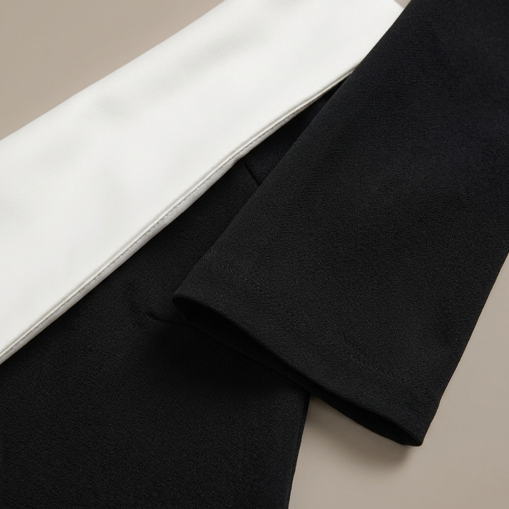 Close-up of Mini Off-Shoulder Bi-Color Bell Sleeve Dress fabric and detailing