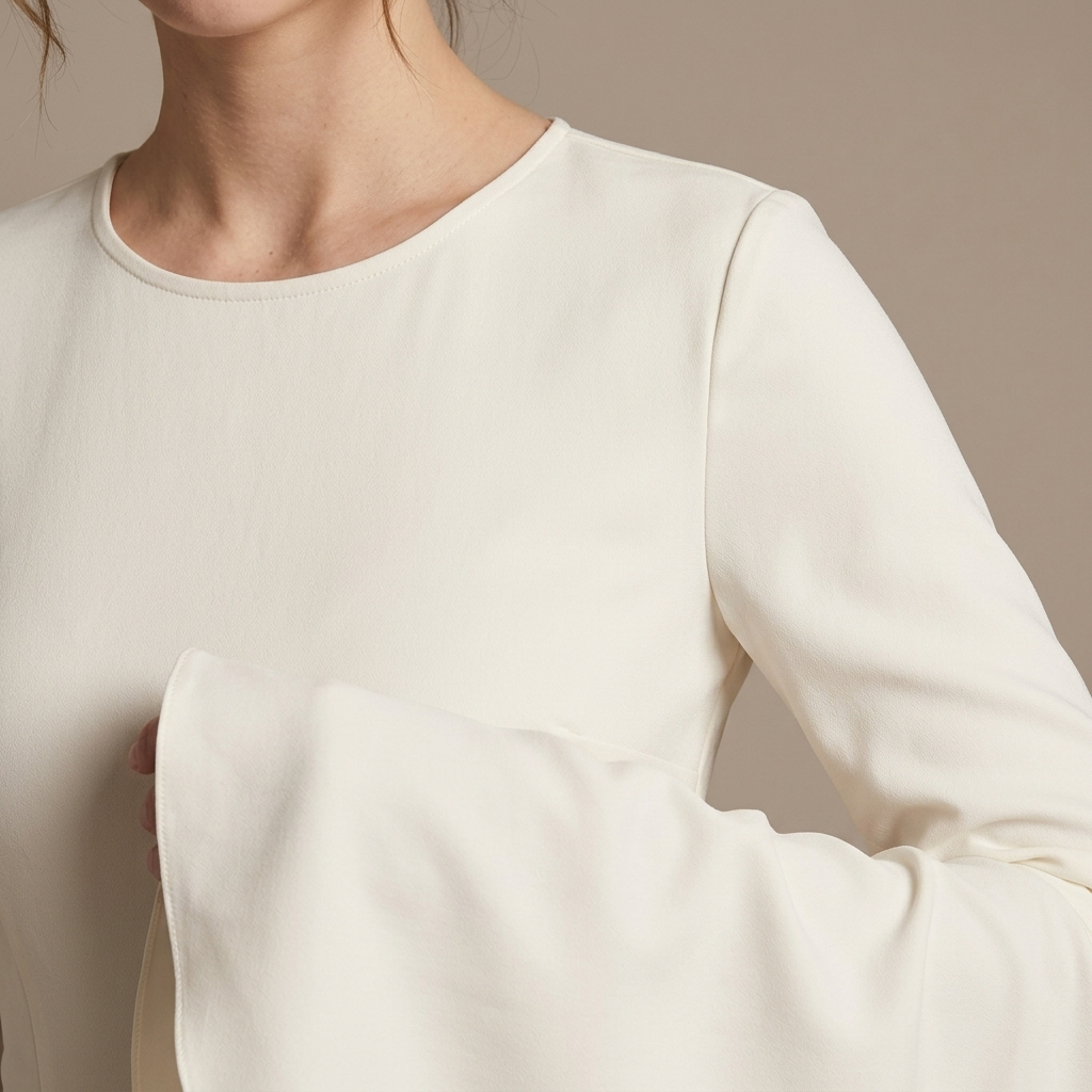 Close-up of Off-White Maxi Dress, Draped Bell Sleeves detail