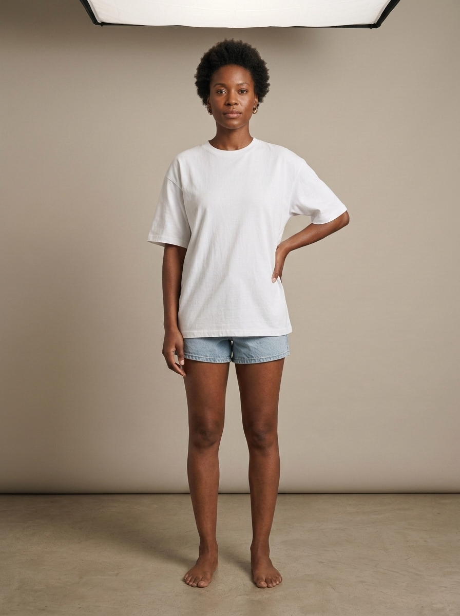 Oversized White Cotton Crew T-Shirt worn by a model, front view