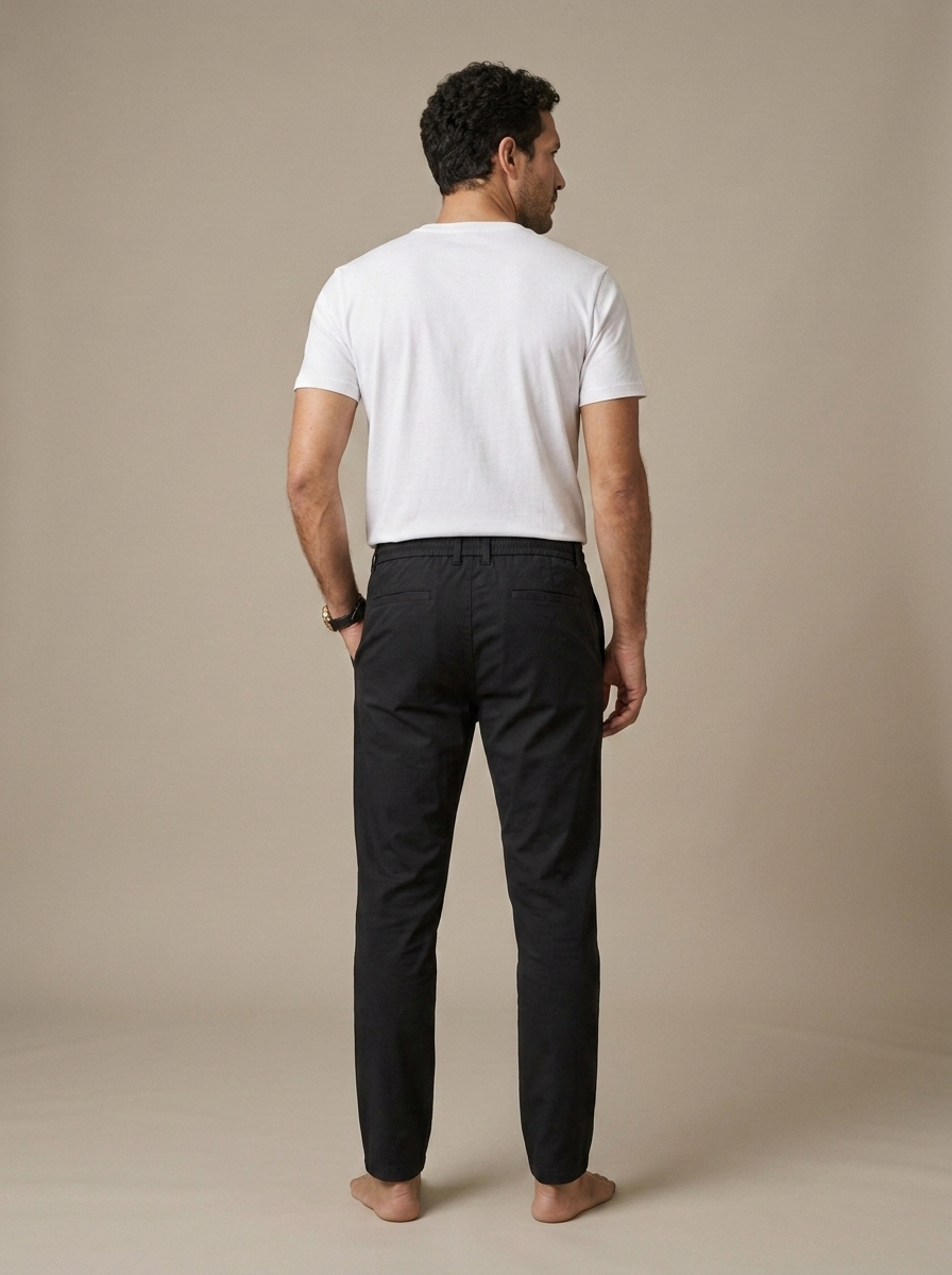 Pants Black Tapered Drawstring Ankle worn by a model, back view