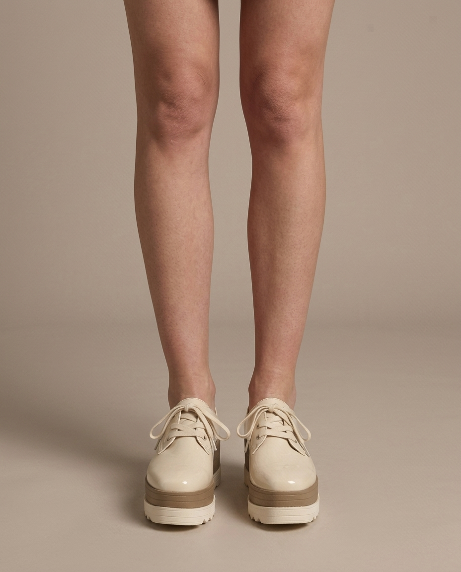 Platform Oxford Lace-Up Shoes, Cream Layered Sole on the foot