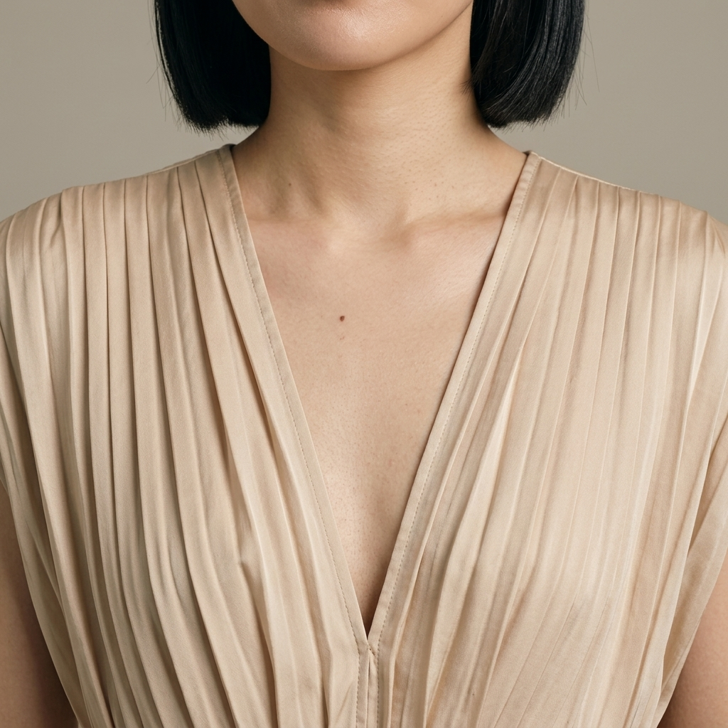 Close-up of Pleated V-Neck Cap Sleeve Midi Dress detail