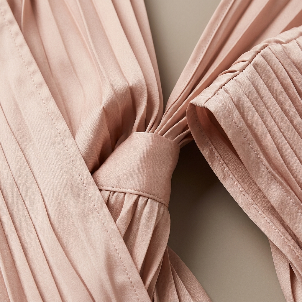 Close-up of Pleated V-Neck Cap Sleeve Midi Dress, Blush fabric and detailing