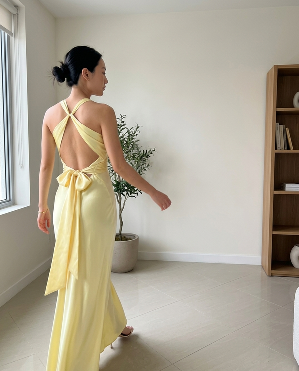 Satin Twisted-V-Neck Maxi Dress