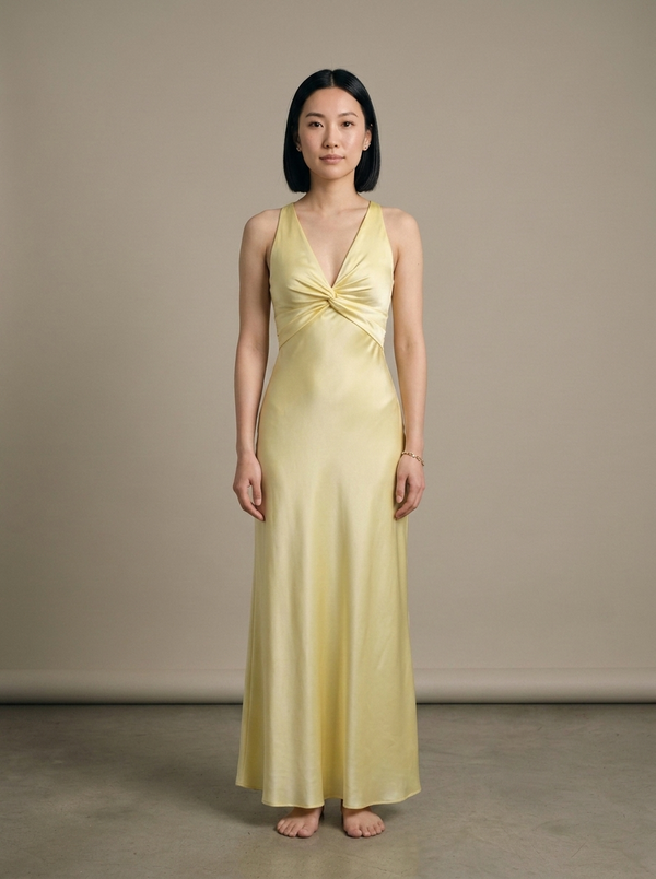 Satin Twisted-V-Neck Maxi Dress