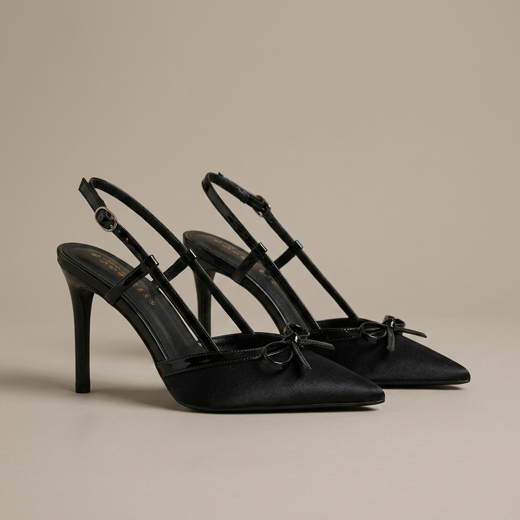 Close-up of Slingback Pointed Toe Fabric Bow Heels