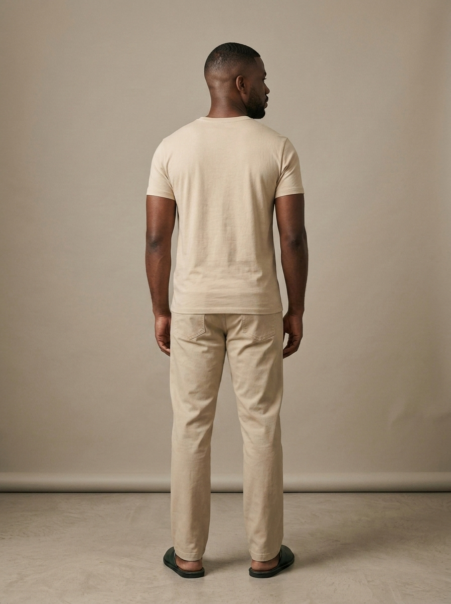 Slip-On House Slippers, Dark Green Leather worn by a model, back view