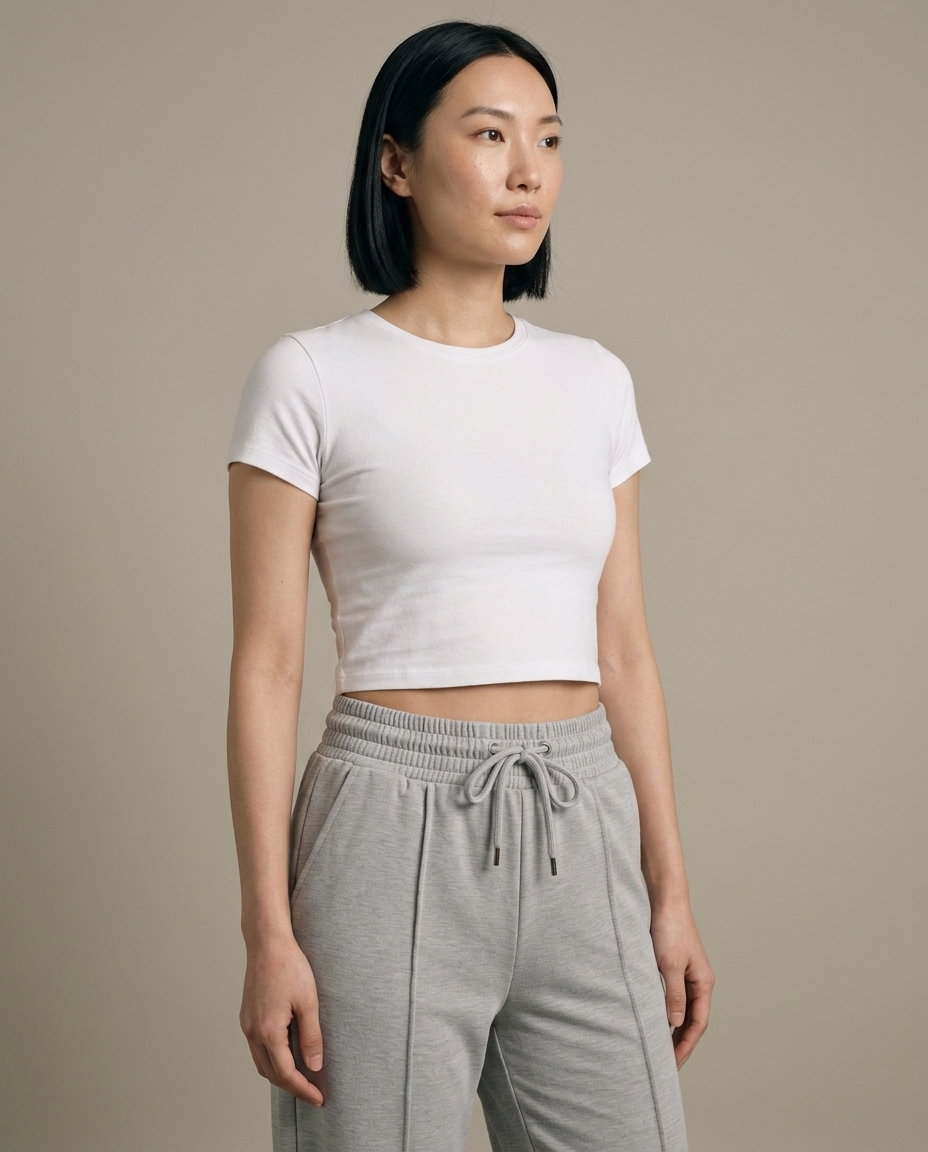 Sweatpants, Wide-Leg Jersey Drawstring worn by a model, close waist-up view
