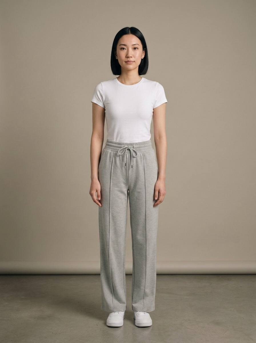 Sweatpants, Wide-Leg Jersey Drawstring worn by a model, front view