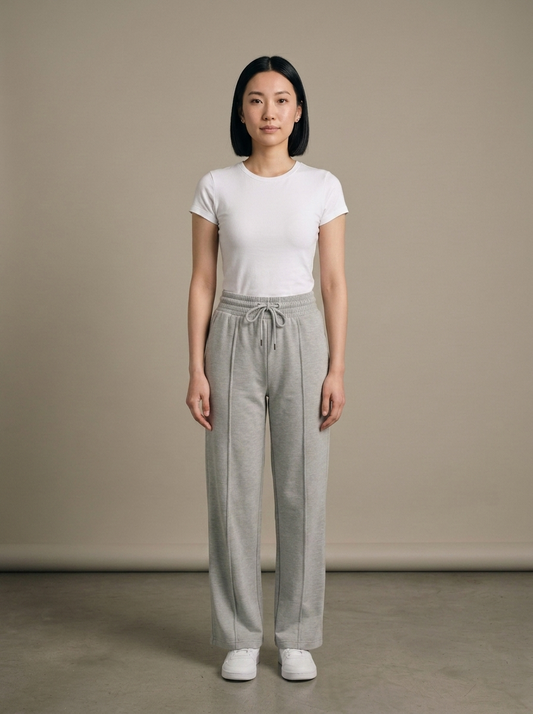 Sweatpants, Wide-Leg Jersey Drawstring worn by a model, front view