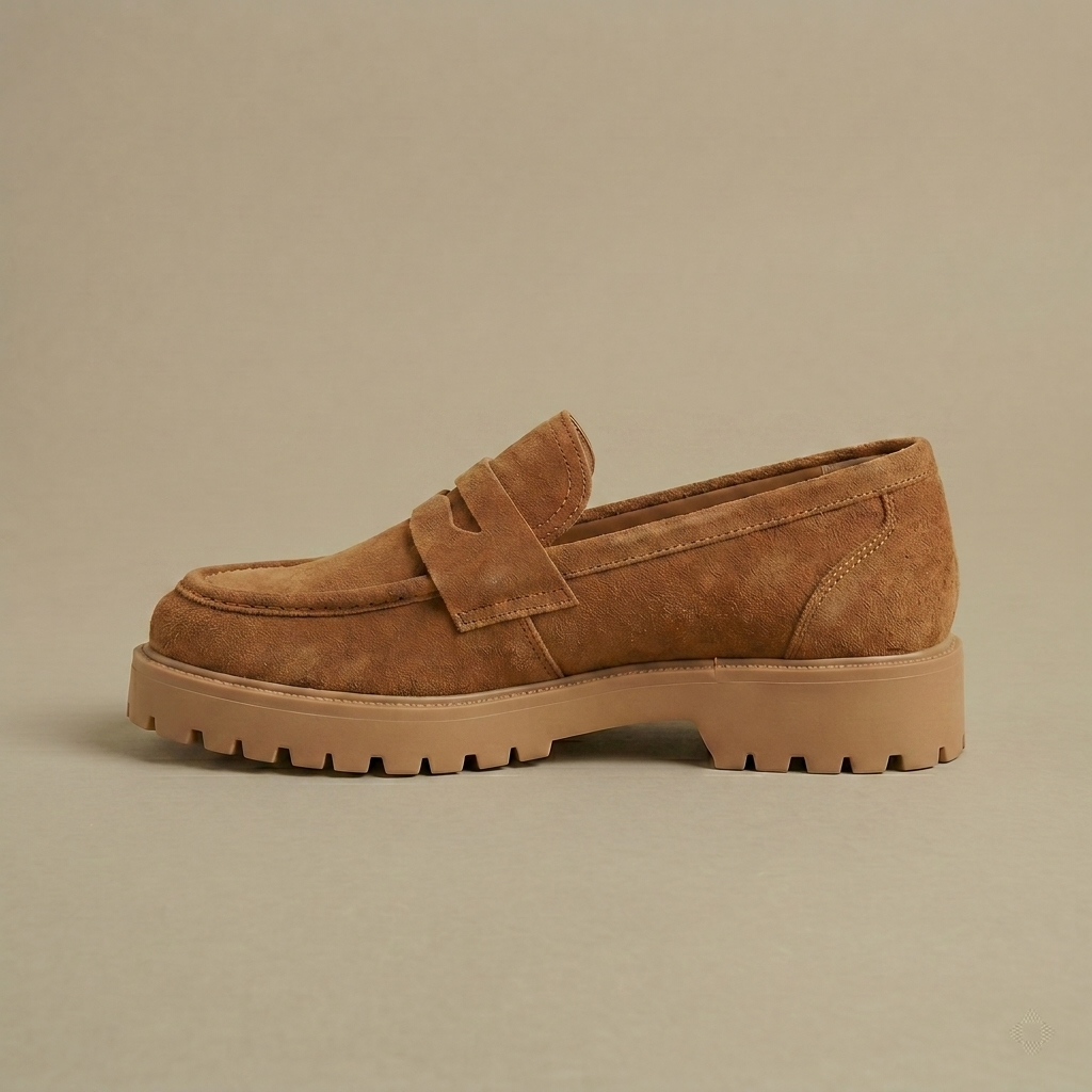 Close-up of Tan Suede Chunky Platform Loafer