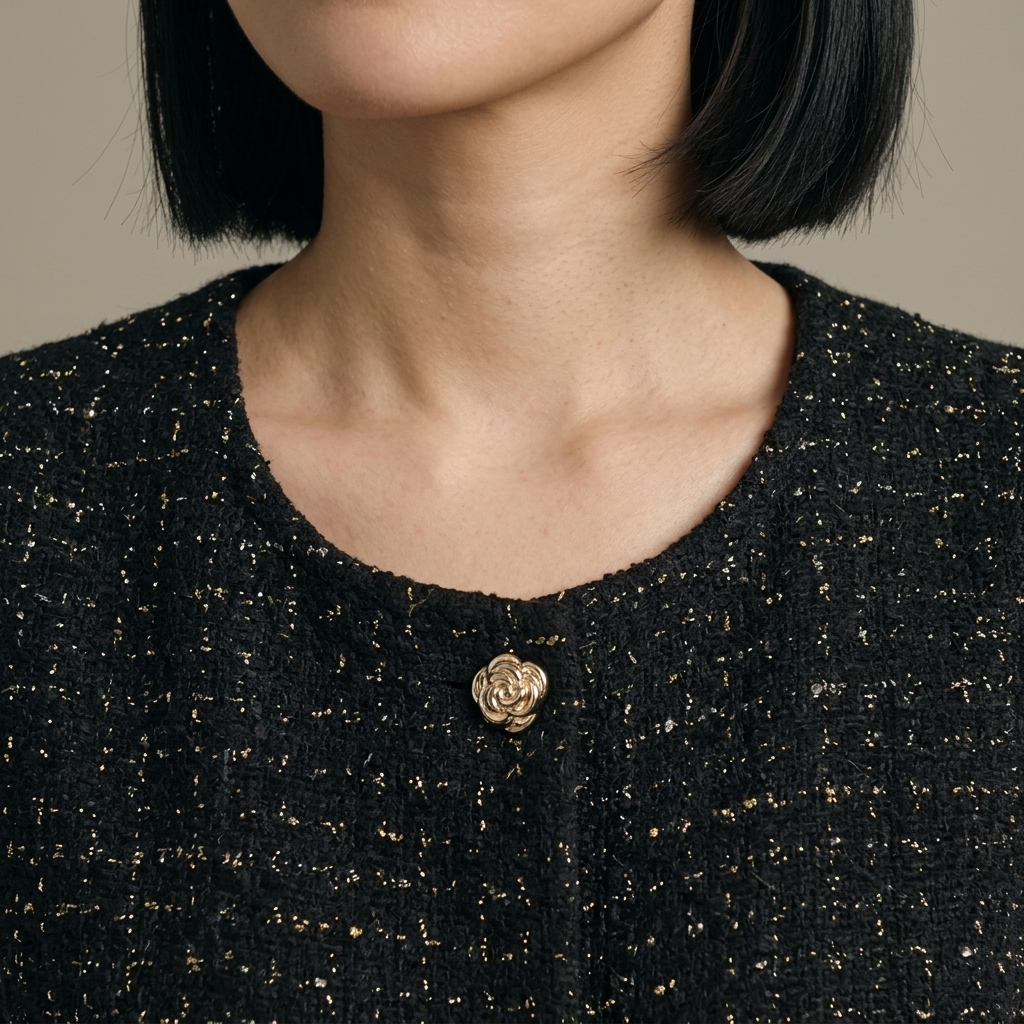 Close-up of Tweed Cropped Vest and Mini Skirt Set detail