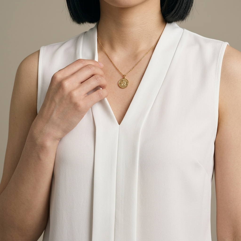 Close-up of White Sleeveless V-Neck Pleated Blouse detail