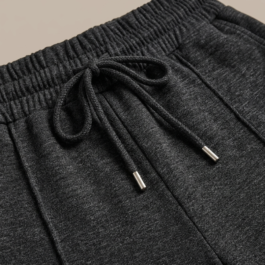 Close-up of Wide Leg Heathered Drawstring Lounge Trousers fabric and detailing