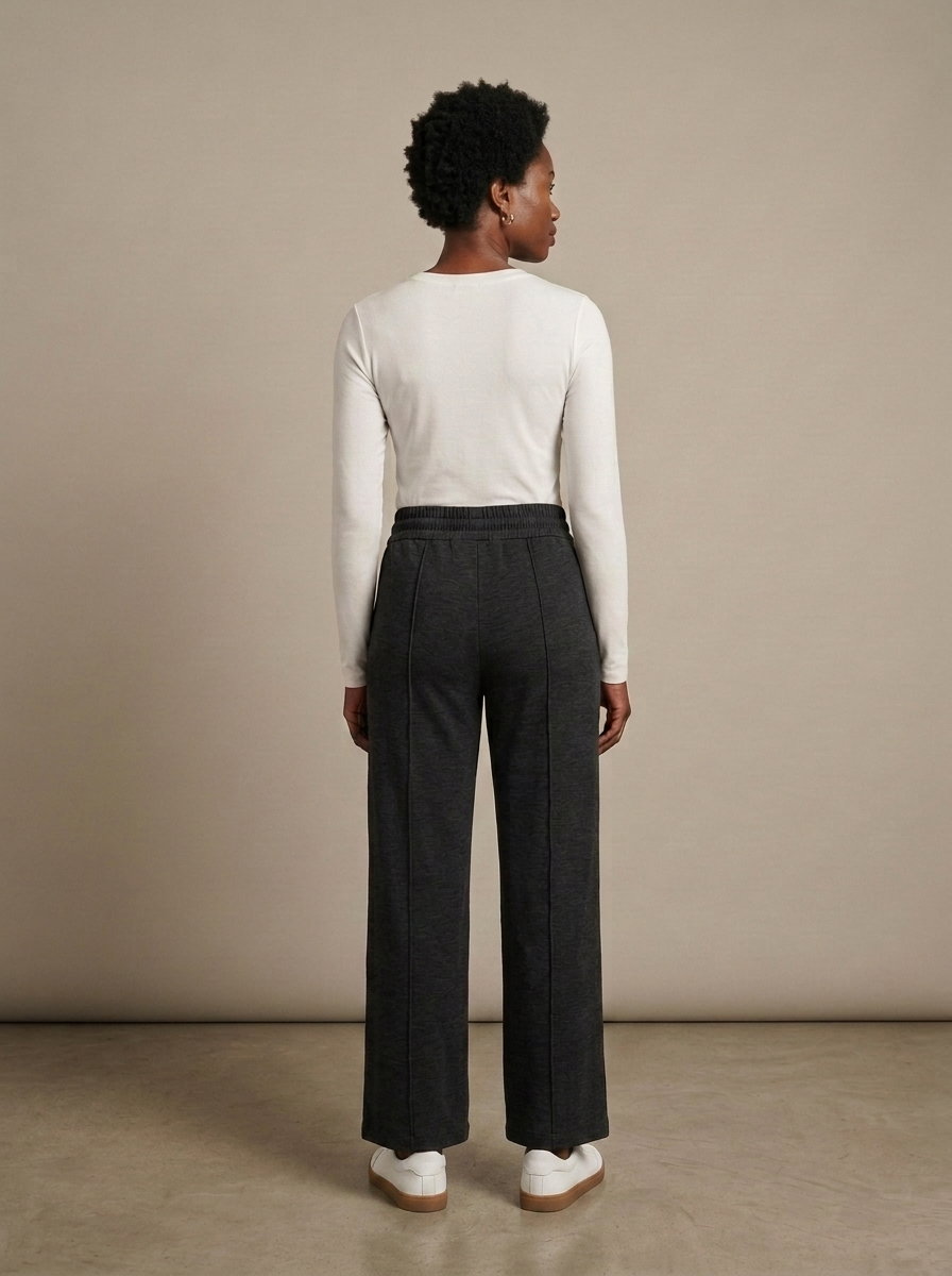 Wide Leg Heathered Drawstring Lounge Trousers worn by a model, back view