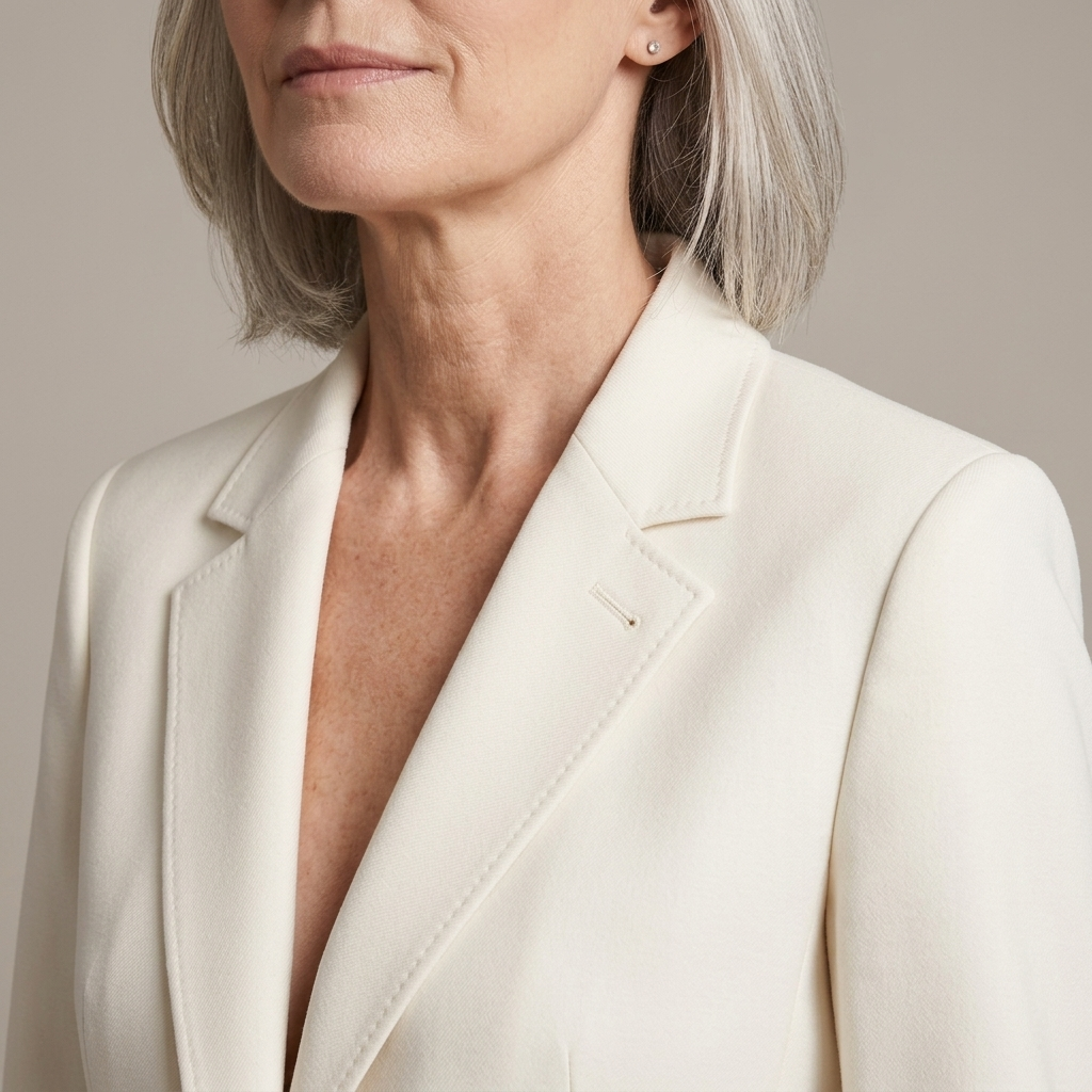 Close-up of Women's Cream Tailored Suit Set detail