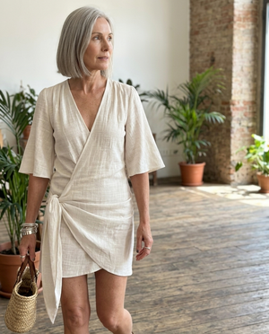 Textured Side-Knot Wrap Mini Dress