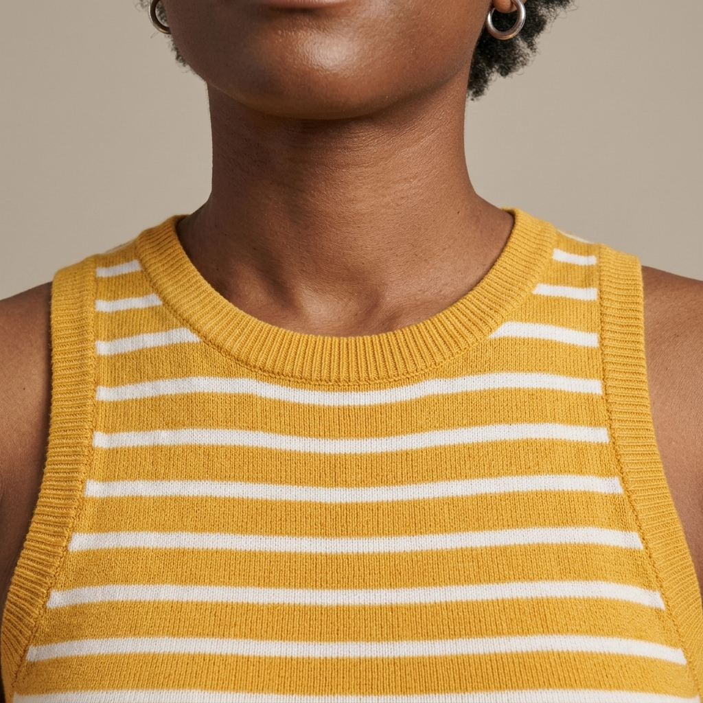 Close-up of Yellow Striped Ribbed Knit Tank Top detail